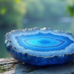 L’agata blu appartiene alla famiglia dei quarzi. Come tutte le agate è una pietra protettiva. Considerata tale sia dagli Indiani d’America che i Tibetani.