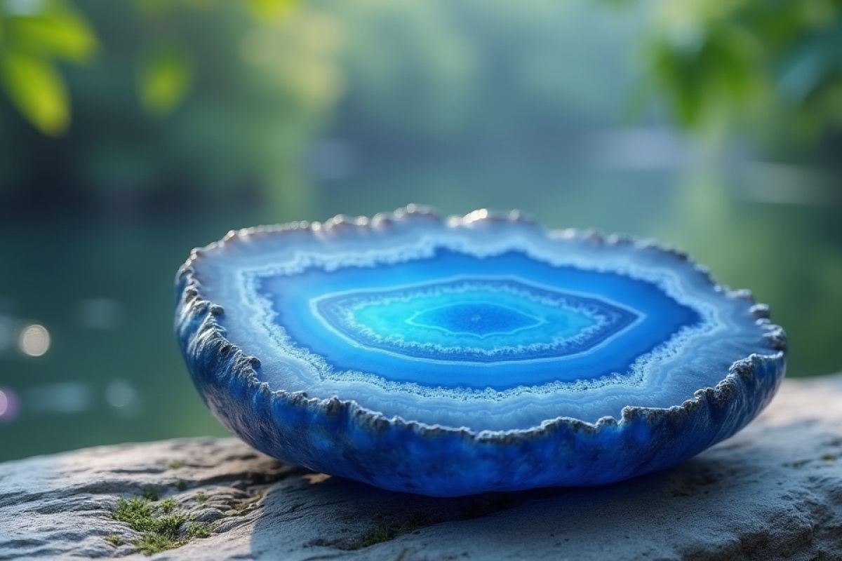 L’agata blu appartiene alla famiglia dei quarzi. Come tutte le agate è una pietra protettiva. Considerata tale sia dagli Indiani d’America che i Tibetani.